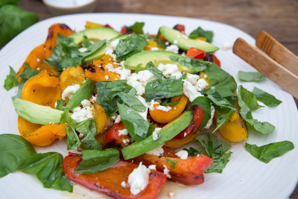 Grilled Bell Peppers with Avocado and Feta