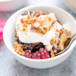 Boozy Bourbon Blackberries with Ice Cream and Salted Pecan Shortbread Crumble