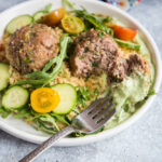 One-Skillet Lamb Meatballs and Couscous with Herby Whipped Feta