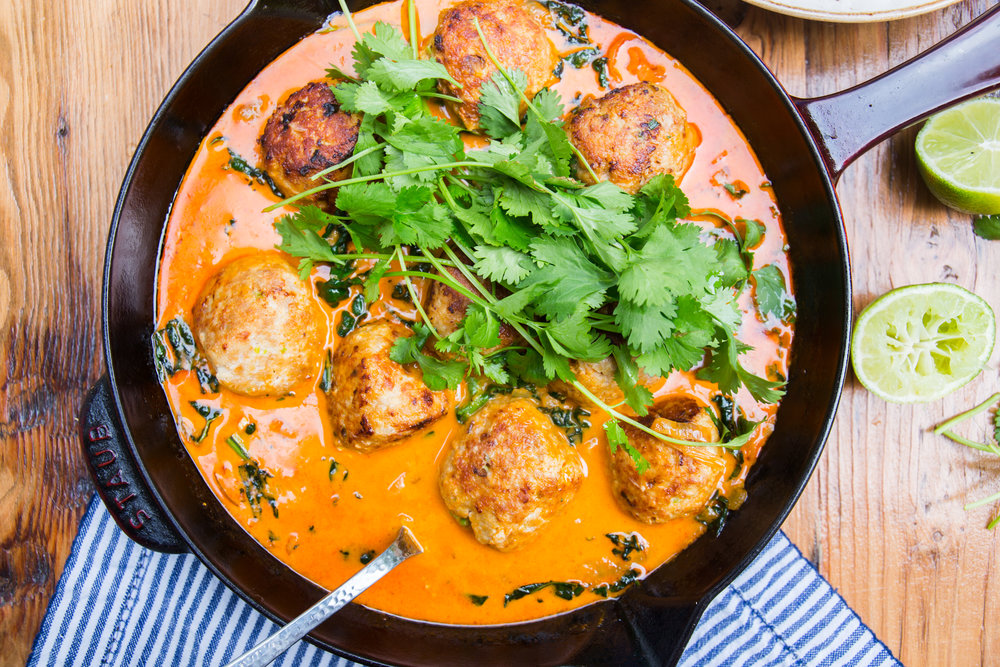 Thai Turkey Curry Meatballs with Kale